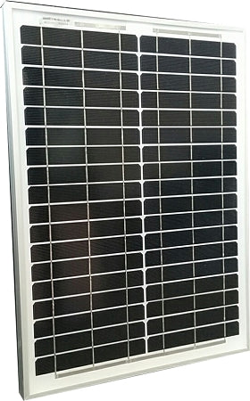 Front view of SolarEngine 20W Mono-Crystalline Solar Panel with 36 high-efficiency solar cells and aluminum frame.