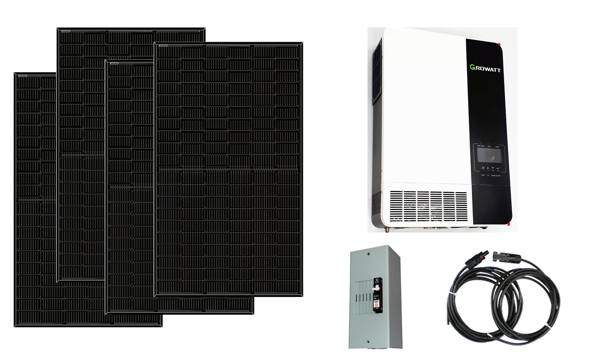 2.25kW off-grid solar kit with Growatt 3500W 48V inverter, ReneSola 450W panels, and MidNite Solar breakers
