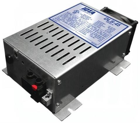 IOTA DLS-30 30 Amp 12V DC power converter and battery charger with compact design and quiet internal fan cooling.