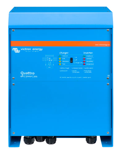 Victron Energy Quattro 48V 5000VA 120V inverter charger with dual AC inputs and PowerAssist technology