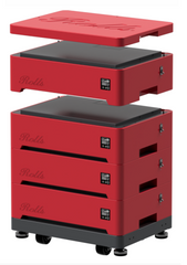 Rolls S48-100LFP STACK-LV 48V 100Ah stackable lithium battery with integrated SOC display and base.