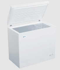 Interior of Solstice 204L 12V DC Freezer showing storage basket and drain system