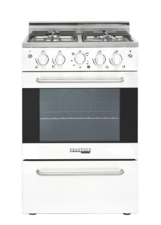 Unique Prestige 24 inch White convection gas range with battery ignition for off-grid kitchens
