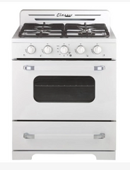 Unique 30 Inch Classic Retro Propane Range in Marshmallow White with Chrome Accents