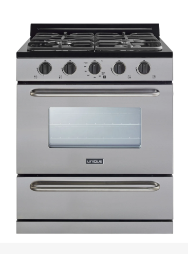 Unique Classic 30 Inch Stainless Steel Off-Grid Propane Range with Heavy Duty Handles