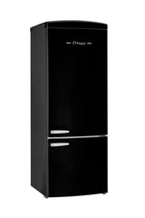 Unique 455L Classic Retro Bottom Mount Refrigerator in Midnight Black with Chrome Handles
