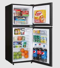 Interior of Solstice 133L 12V Fridge showing 2-door layout and vegetable drawer