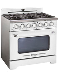 Unique 36-inch Classic Retro Gas Range in Marshmallow White with Chrome Accents