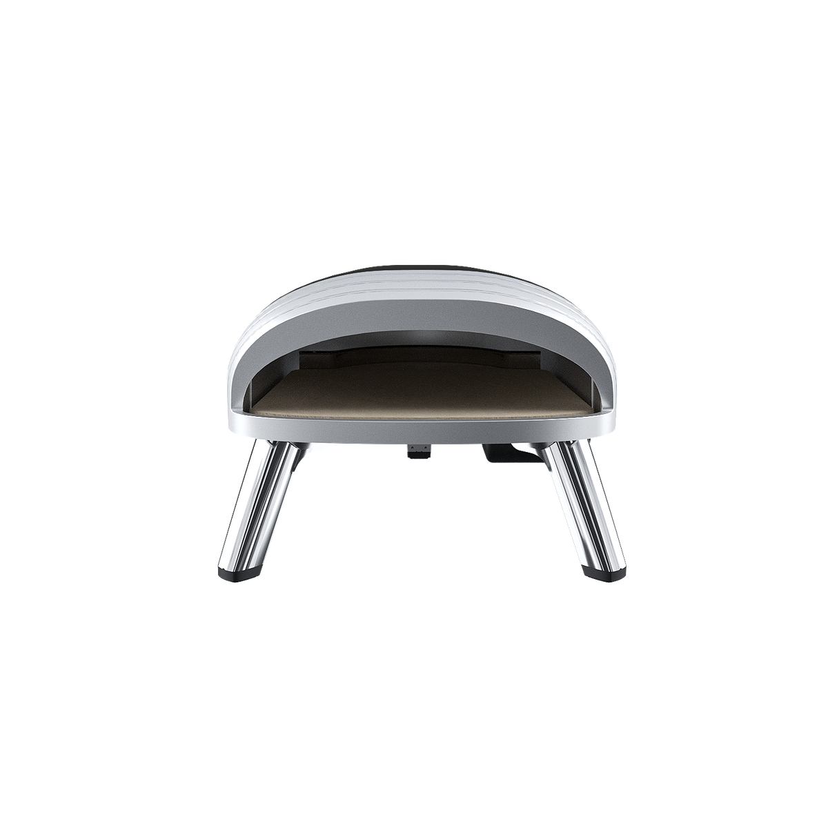 Propane-powered retro pizza oven cooking a 12-inch pizza on a stone