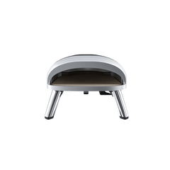 Propane-powered retro pizza oven cooking a 12-inch pizza on a stone