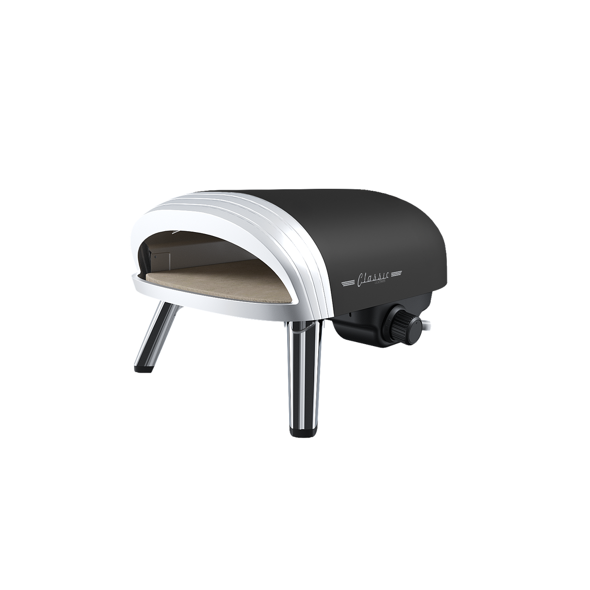 Unique 12-inch Classic Retro Propane Pizza Oven in Black with Chrome Accents