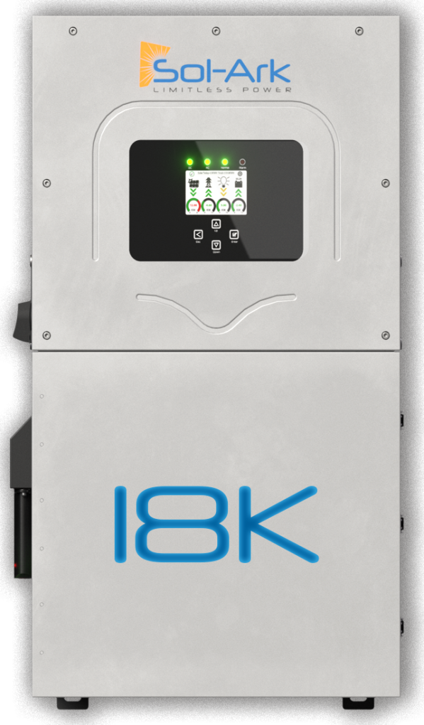 Sol-Ark SA-18K-2P-N 18kW Hybrid Inverter with 200A integrated transfer switch for whole home battery backup.