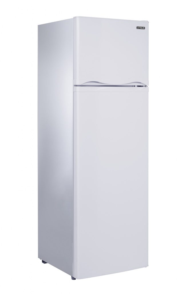 Unique UGP-260L W 9.0 cubic foot white solar DC refrigerator and freezer for off-grid living.