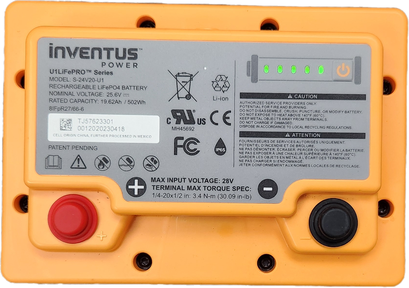 Inventus Power S-24V20-U1 U1LiFePRO 24V 20Ah LiFePO4 lithium battery top view