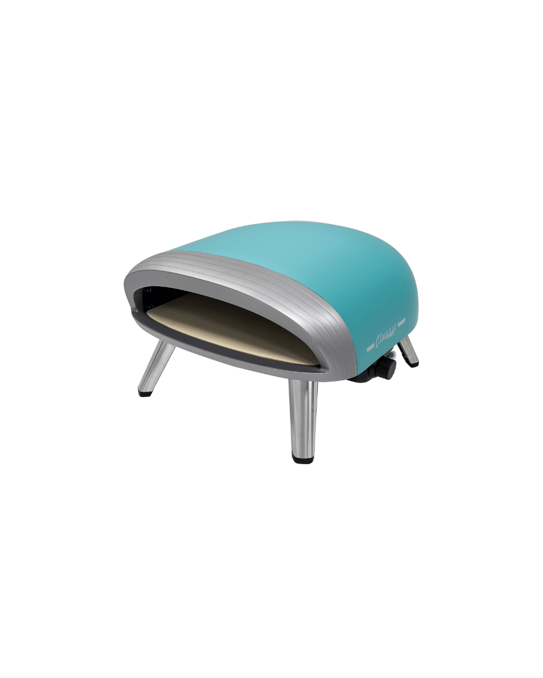 Unique 16-inch Classic Retro Propane Pizza Oven in Ocean Mist Turquoise with Chrome Trim