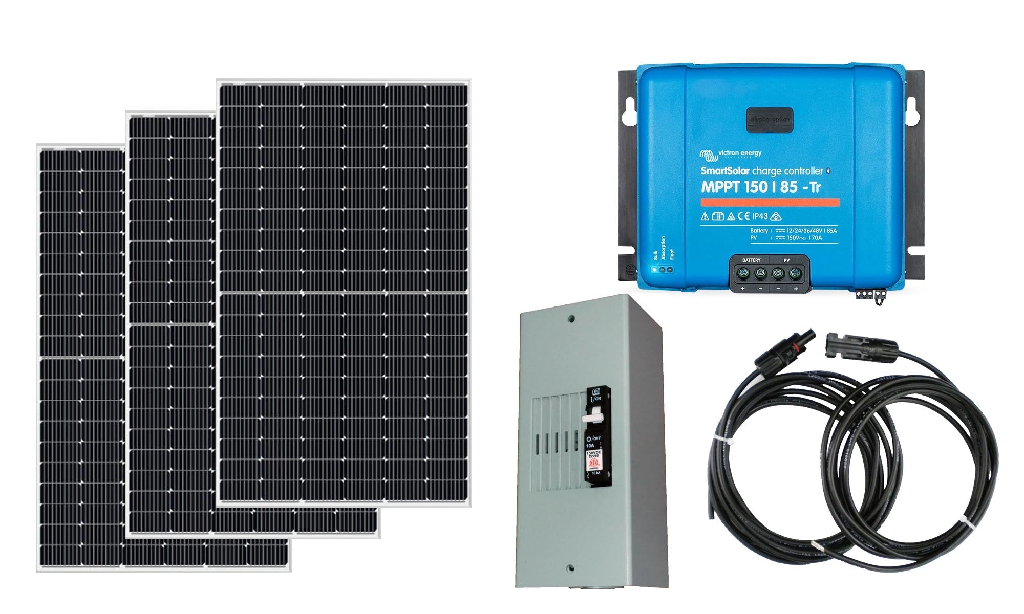 1350W off-grid solar kit including three 450W solar panels and Victron SmartSolar 150/85 MPPT controller