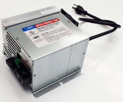 Progressive Dynamics PD9125-24LV 25 Amp 24 Volt LiFePO4 Lithium Battery Charger showing heavy-duty cooling fan and compact power converter housing.