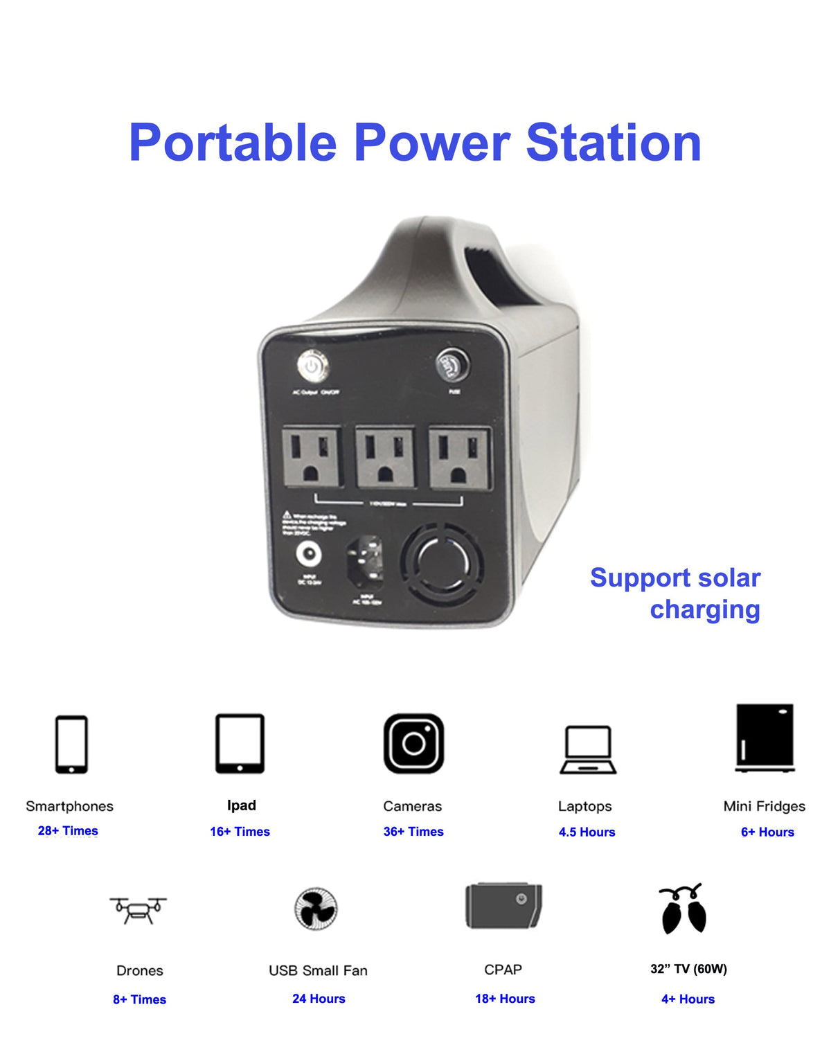 280Wh Portable Power Station 500W with AC Outlet and USB Charging Ports