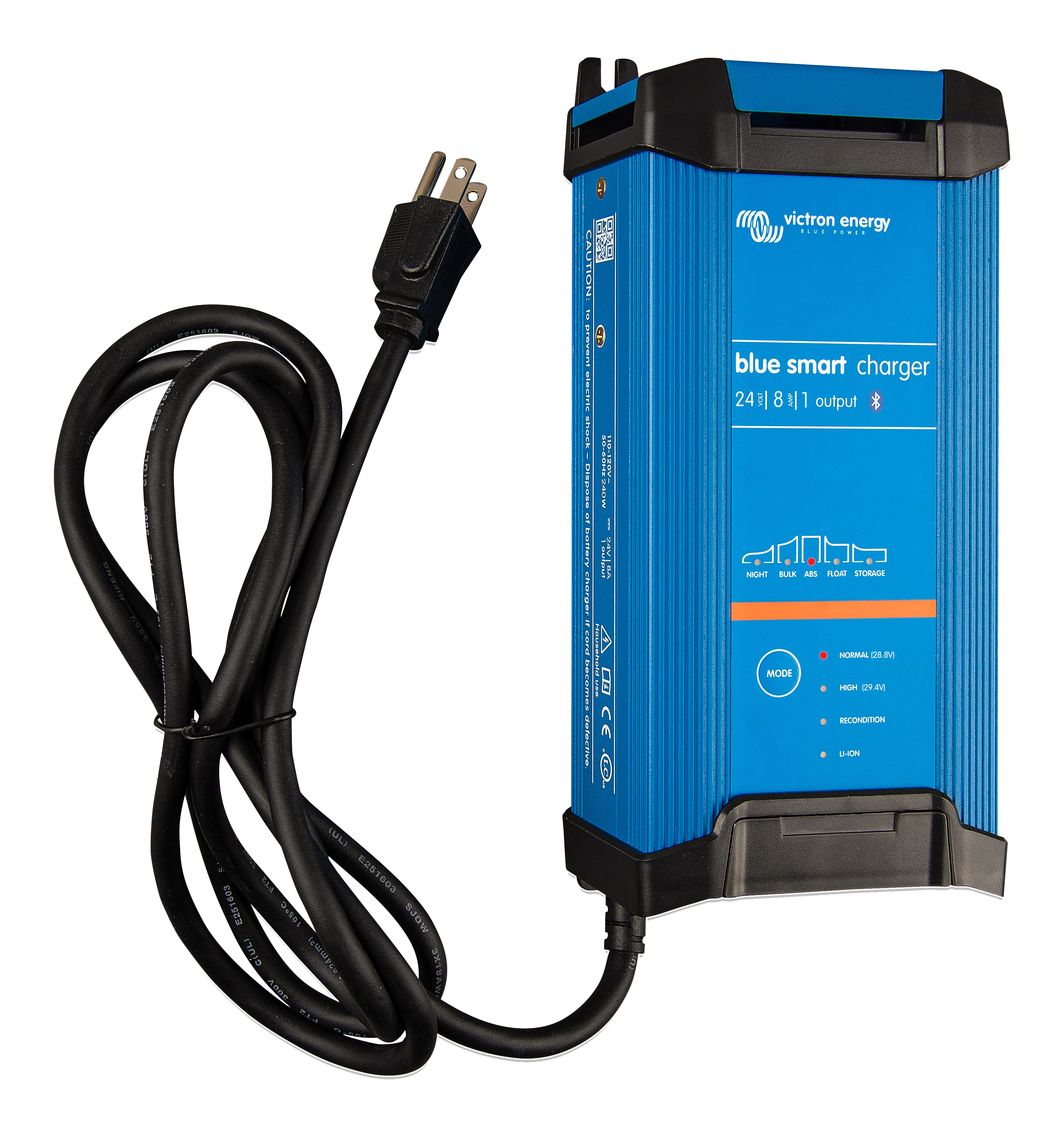 Victron Blue Smart IP22 12/30 (3) charger featuring three DC outputs and integrated Bluetooth for VictronConnect app monitoring.
