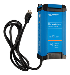 Victron Blue Smart IP22 12/30 (3) charger featuring three DC outputs and integrated Bluetooth for VictronConnect app monitoring.