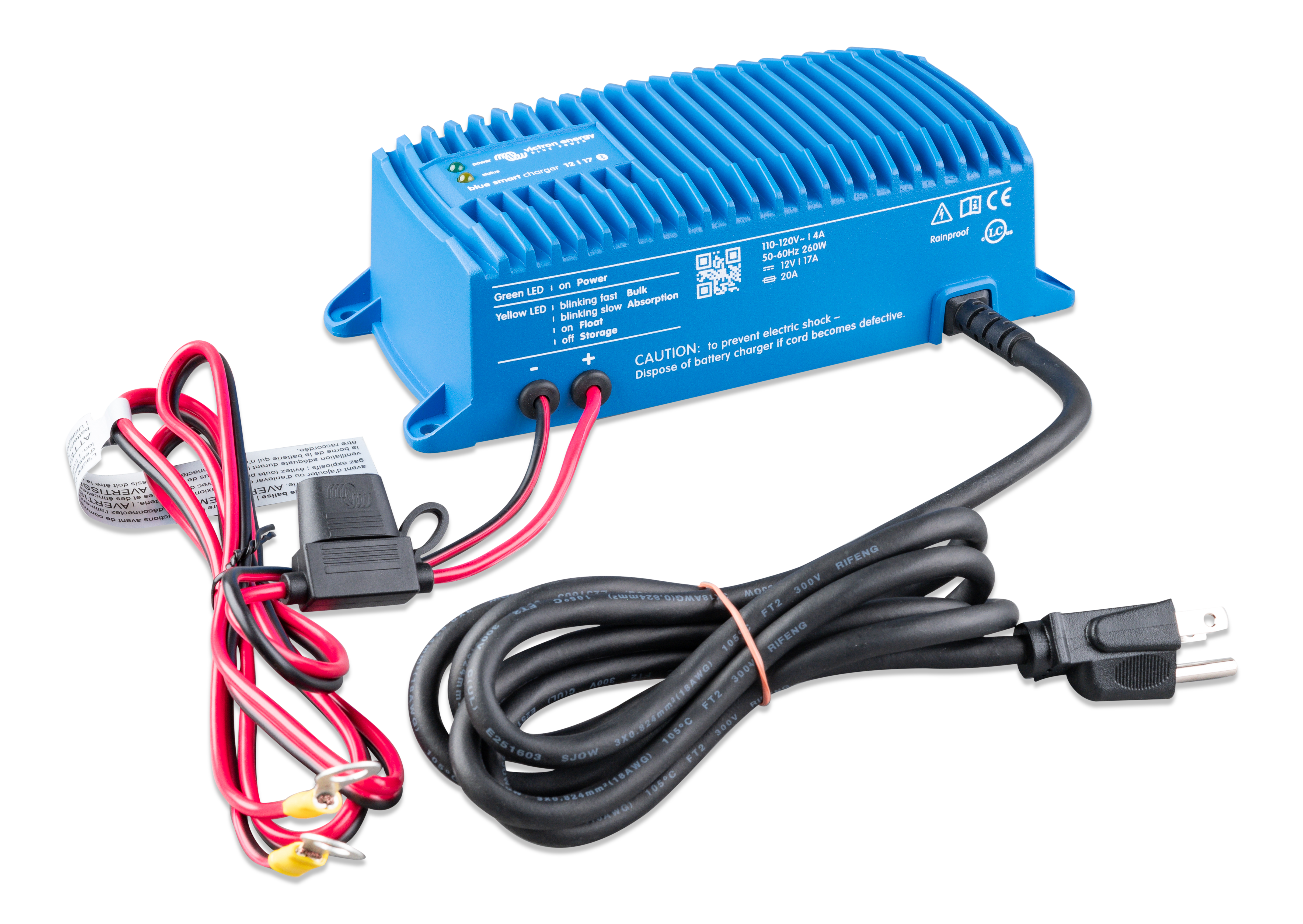 Victron Blue Smart IP67 12V 25A charger with cast aluminum casing and Bluetooth monitoring via VictronConnect app.