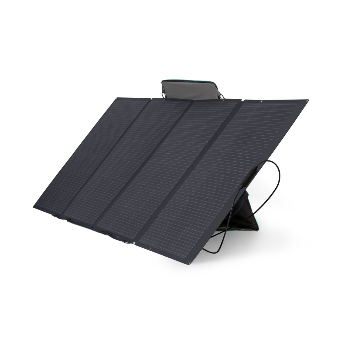 EcoFlow 400W Portable Solar Panel unfolded on kickstand case in an outdoor setting.