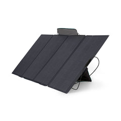 EcoFlow 400W Portable Solar Panel unfolded on kickstand case in an outdoor setting.