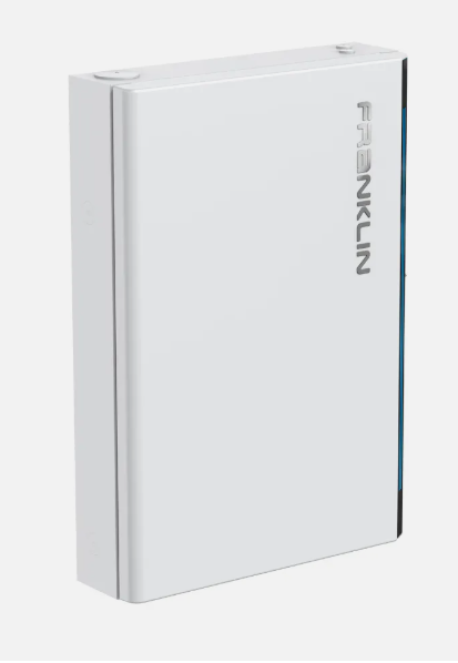 FranklinWH aGate smart energy management system mounted on a wall, showing the sleek grey interface used for home power control.