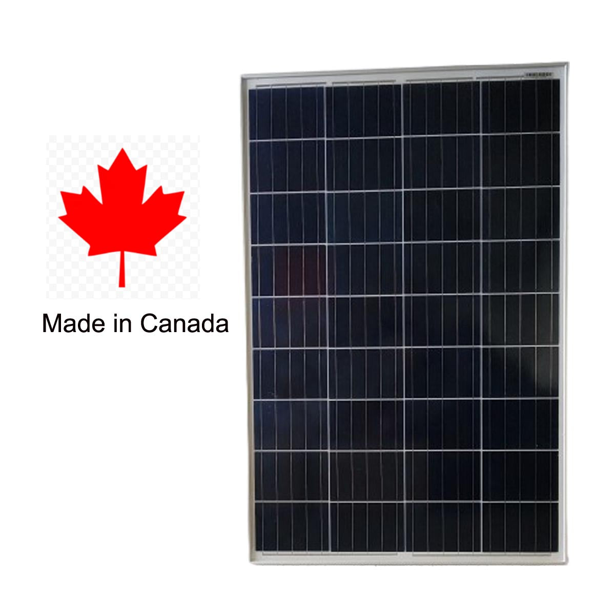 Front view of CSA Certified GMA 100W Polycrystalline Solar Panel made in Canada.