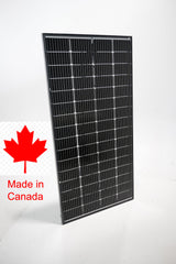 Lumera 220W BiFacial 12V M6 Solar Panel manufactured in British Columbia, Canada showing front and back bifacial cells.