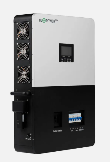LuxPower LXP-SNA-US-12K 12kW off-grid split-phase solar inverter front view with integrated breakers