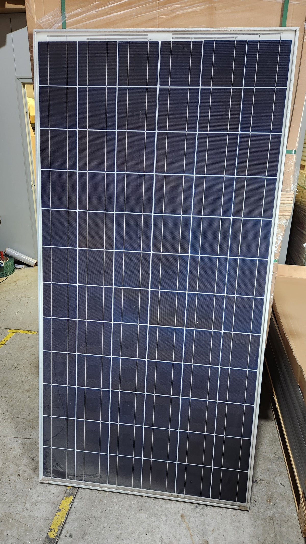 Used MEMC 280W multicrystalline solar panel specification label made in Canada model MEMC-P280ACA-21