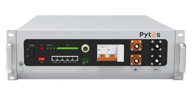 Pytes V5 Plus 5.12kWh 48V 100Ah LiFePO4 battery with Wi-Fi and self-heating capability.