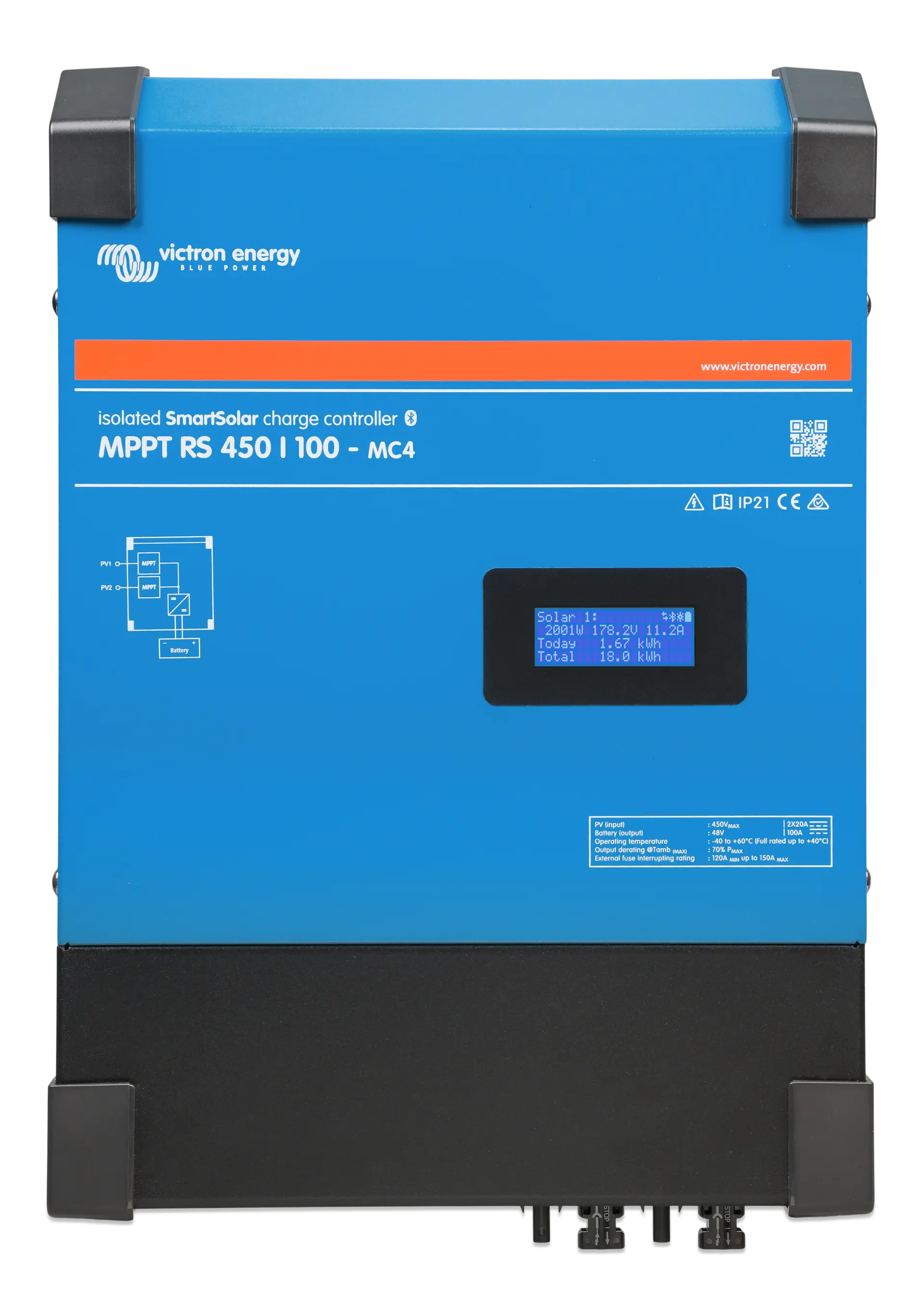 Victron SmartSolar MPPT RS 450/100-MC4 100-Amp Solar Charge Controller with 450V input and integrated display