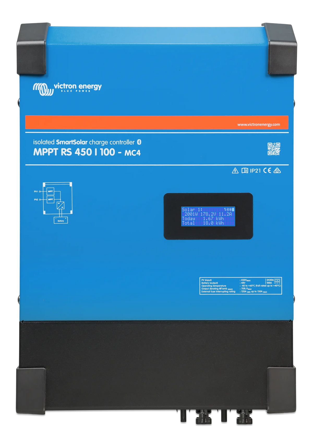 Victron SmartSolar MPPT RS 450/100-MC4 100-Amp Solar Charge Controller with 450V input and integrated display