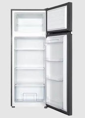 Interior view of Solstice 212L 12V Fridge showing glass shelves and vegetable drawer
