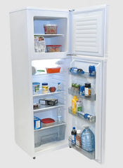 Interior of Solstice 308L 12V Fridge showing 4 adjustable glass shelves and top freezer