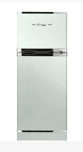 Vintage style Summer Mint Green 10 cu. ft. propane refrigerator with CO monitor for off-grid kitchens