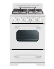 Unique Classic Retro 24 Inch Propane Range in Marshmallow White with Chrome Accents