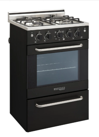 Unique Prestige 24 inch Black convection gas range with battery ignition for off-grid kitchens