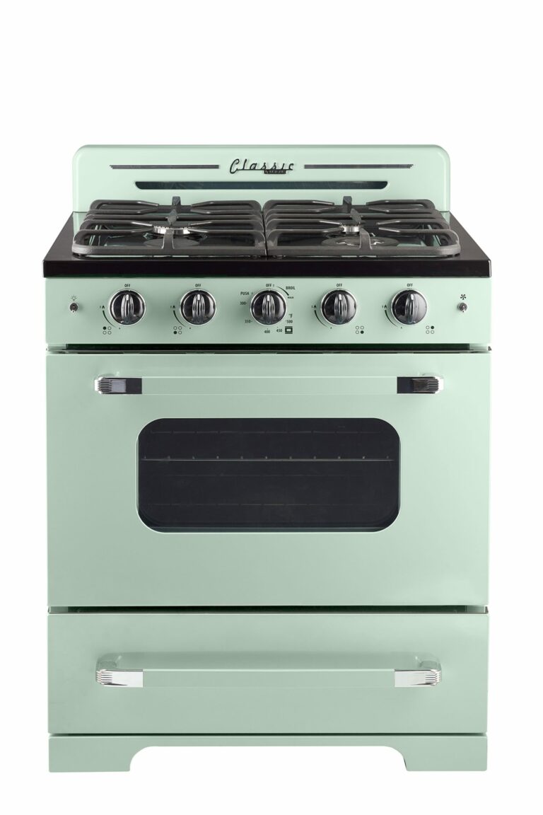 Unique 30-inch Classic Retro Gas Range in Summer Mint Green with Chrome Accents