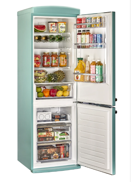 Frost Free Retro Fridge Interior with LED Side Lighting and Digital Controls