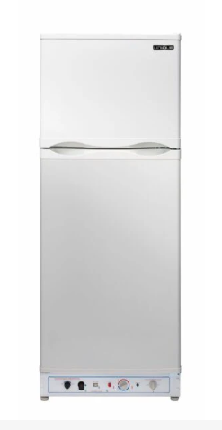 Unique 8 cu. ft. white propane refrigerator for off-grid cabin use