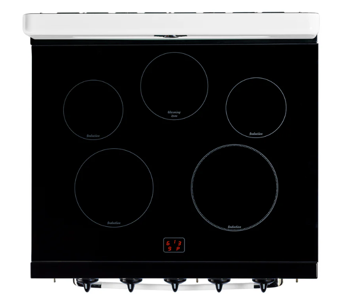 Four burner induction cooktop with 3,700 watt element and central warming zone