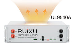 RUIXU 48V 100Ah 5.12kWh LiFePO4 server rack battery with self-heating and UL9540A certification.