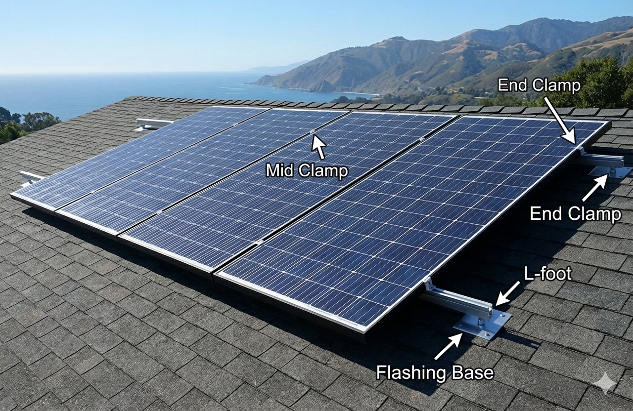 Roof Tech RT-Mini II Solar Mounting Kit for 4 Panels with Self-Flashing AlphaSeal Bases