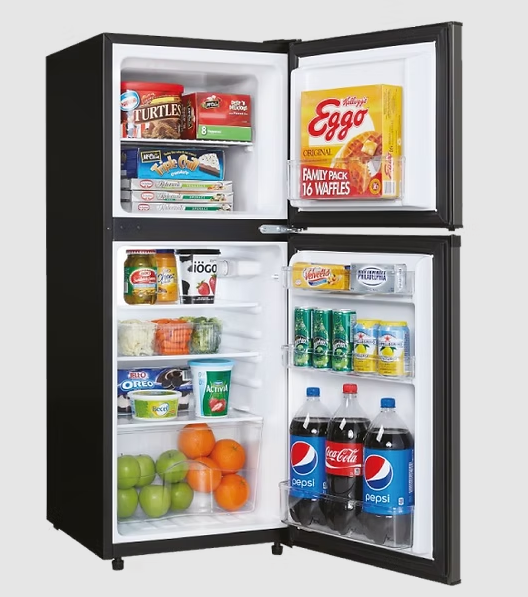 Interior of Solstice 133L 12V Fridge showing 2-door layout and vegetable drawer